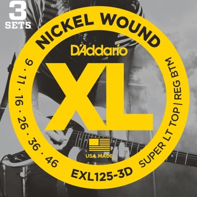 D'Addario EXL125 XL Nickel Wound Electric Guitar Strings - .009-.046 Super Light Top/Regular Bottom (3-pack) image 1