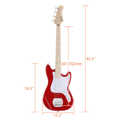 Glarry 4-String 30in Short Scale Thin Body GB Electric Bass Guitar with Bag Strap Connector Wrench Tool 2020s - Red image 9