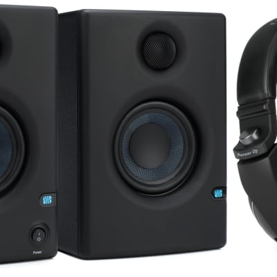 PreSonus Eris E3.5 3.5-inch Powered Studio Monitors  Bundle with Pioneer DJ HDJ-X5 Professional DJ Headphones - Black image 1