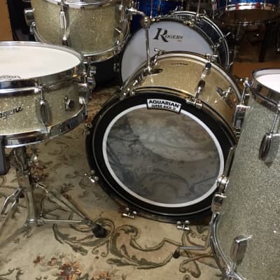 Vintage 1960s Rogers Holiday 4-Piece Drum Set w/ Bread & Butter Lugs in Silver Sparkle image 7