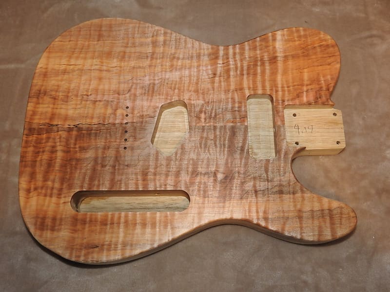 Unfinished 2 Piece Quarter Sewn Limba Telecaster Body Spalted Figured Flame Maple Top 4lbs 14oz! image 1