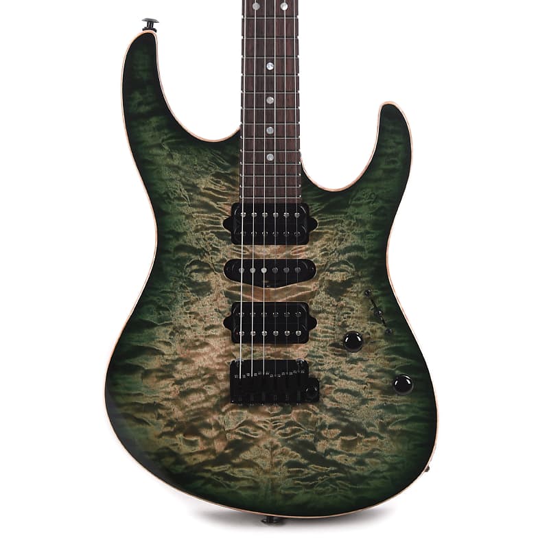 Suhr Custom Modern HSH Quilted Maple Faded Transparent Green Burst w/Roasted Flame Maple Neck (Serial #76277) image 1