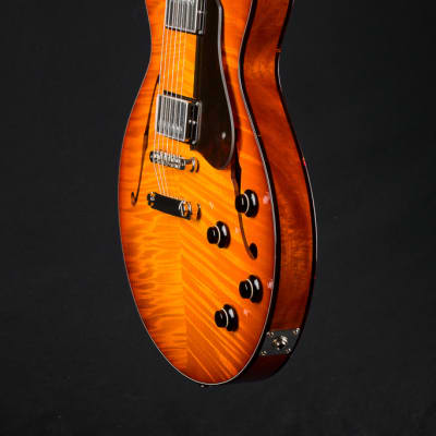 Collings SoCo Deluxe Semi-Hollow Carved Flame Maple and Mahogany Iced Tea Sunburst Custom NEW image 13