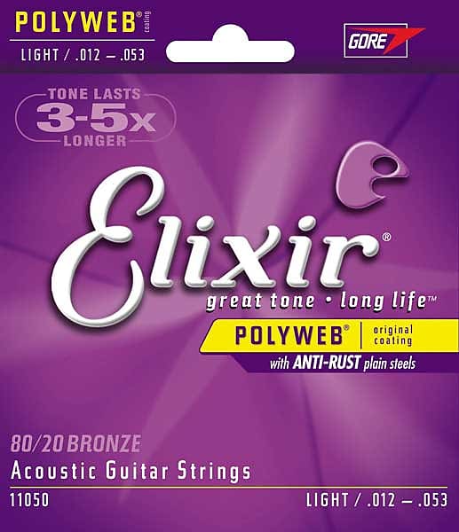 Elixir 11050 Light 80/20 Bronze Acoustic Guitar Strings with POLYWEB Coating image 1