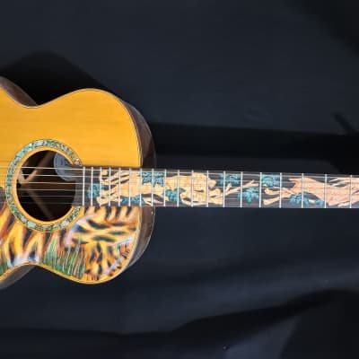 Blueberry Handmade Acoustic Guitar Grand Concert Tiger New In Stock for sale