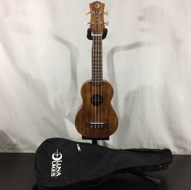 Luna Uke Flamed Acacia Soprano Ukulele, Natural w/ Gig Bag | Reverb