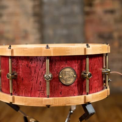 HHG Drums 14x6 Reclaimed Maple With Matching Hoops, Satin Red image 3