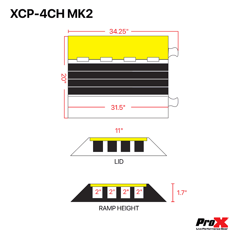 ProX XCP-4CH MK2 4-Channel Rubber Cable Protector Ramp Speed Bump Cover  Indoor Outdoor – Supports up to 60 Tons