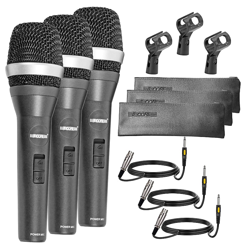5 Core Professional Dynamic Microphone Cardioid Unidirectional Handheld Vocal Mic 3 Piece Karaoke for Singing Wired Microfono with Detachable 12ft XLR Cable, Mic Clip, Carry Bag 5C-POWER 3PCS image 1