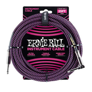 Ernie Ball P06068 1/4" TS Straight to Right-Angle Braided Instrument Cable - 25'