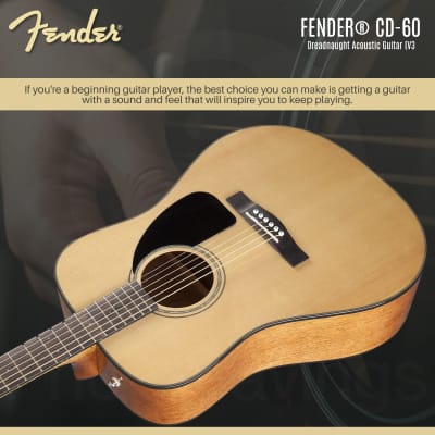 Fender CD-60 Dreadnought Acoustic Guitar Natural (V3) + Deluxe Bundle image 2