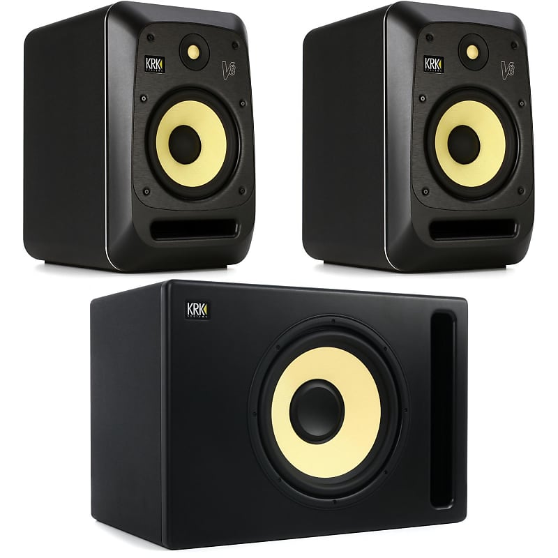 KRK V8 S4 8-inch Powered Studio Monitor Pair With S12.4 12-inch Powered Studio Subwoofer Bundle image 1