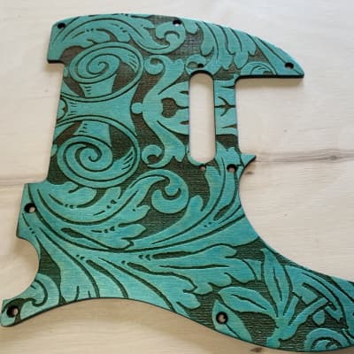 US made Satin turquoise rad 1910’s stencil wood pickguard for telecaster image 2