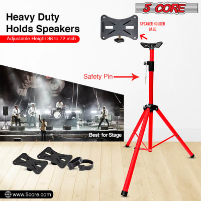 5 Core Speaker Stand Tripod 2 Pieces Heavy Duty PA DJ Speakers Pole Mount Stands Professional with Mounting Bracket Height Adjustable 40 to 72 Inch Red  SS HD 2 PK RED image 8