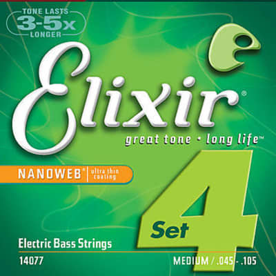 Elixir 14077 Nanoweb Medium 4-String Electric Bass Strings (45-105) image 1