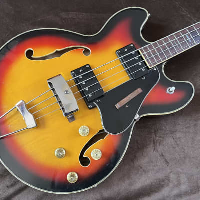 1960s Kent/Hagstrom Semi-Hollow ES-335 Style Short Scale 30" Sunburst Bass Guitar Made in Japan image 3