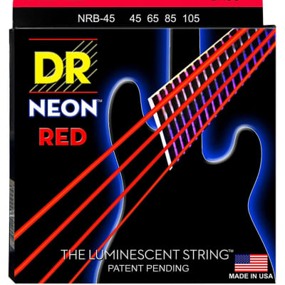DR NRB-45 4 string Hi-Def Neon Red Coated Bass Guitar Strings 45-105 MED  Neon Red