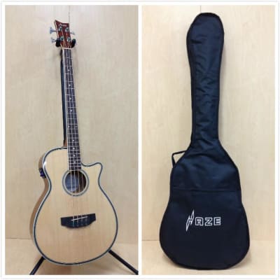 Caraya FB711BCEQN44 4-String Electric-Acoustic Bass Guitar, Natural + Free Gig Bag, picks image 7