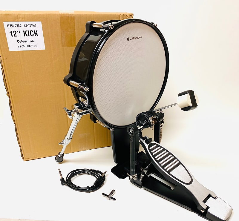 Lemon 12” Black Sparkle Bass Kick Drum w Pedal for Roland or Alesis Kit image 1