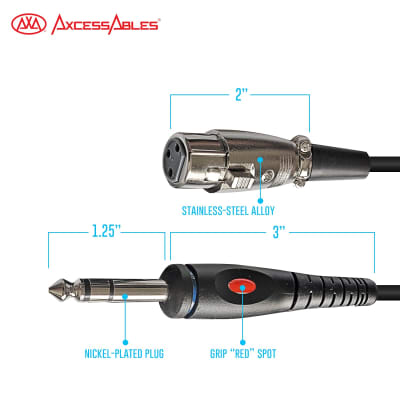 AxcessAbles XLR to 1/4 Inch TRS Instrument Cable 10ft | XLR Female to 6.35mm Male Jack Stereo Audio Cord | 10ft XLR to TRS Balanced Patch Cables image 3