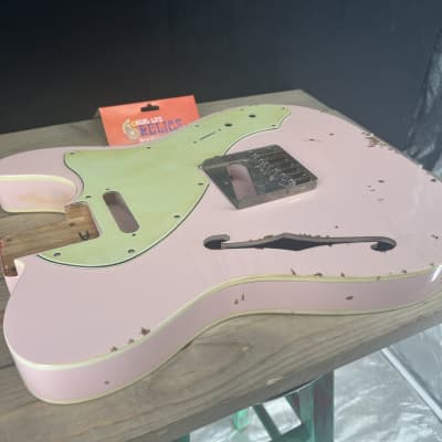Real Life Relics Nitro 69 Thinline Tele® Telecaster® Body Double Bound Aged Shell Pink image 8