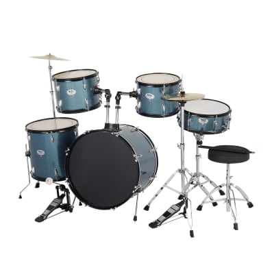 MCH Full Size Adult Drum Set 5-Piece Black with Bass Drum, two Tom Drum, Snare Drum, Floor Tom, 16" Ride Cymbal, 14" Hi-hat Cymbals, Stool, Drum Pedal, Sticks 2020s image 22