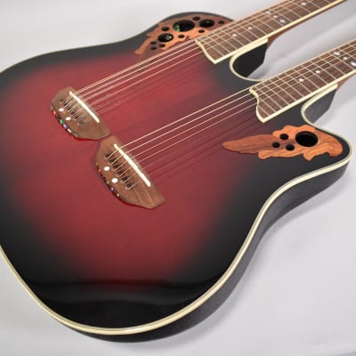 Ovation Celebrity CSD 225 Red Burst Double Neck 6 / 12 String Acoustic Electric Guitar w/OHSC image 8