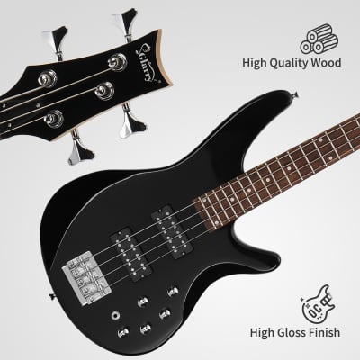 Glarry Black GIB 4 String Bass Guitar Full Size HH Pickup image 4
