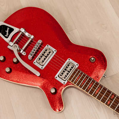 GMP Roxie Duo Jet-Style Guitar Red Metalflake w/ TV Jones MagnaTron Pickups, Case image 8