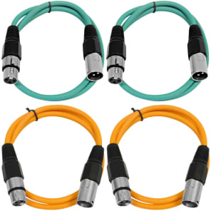 4 Pack of XLR Patch Cables 3 Foot Extension Cords Jumper - Green and Orange image 2