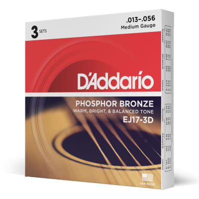 3 Sets of D'Addario EJ17 Medium Acoustic Guitar Strings (13-56) image 3