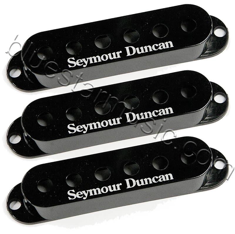 Seymour Duncan Set of 3 Pickup Covers for Strat Single Coil Pickups, Black with Logo image 1