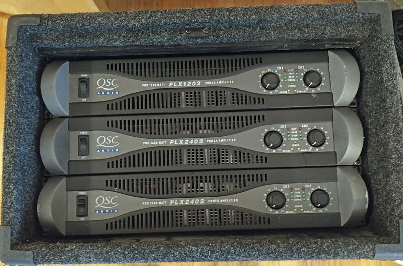 (2) QSC PLX 2402 and (1) PLX 1202 2-Channel Power Amplifiers 2000s - Black