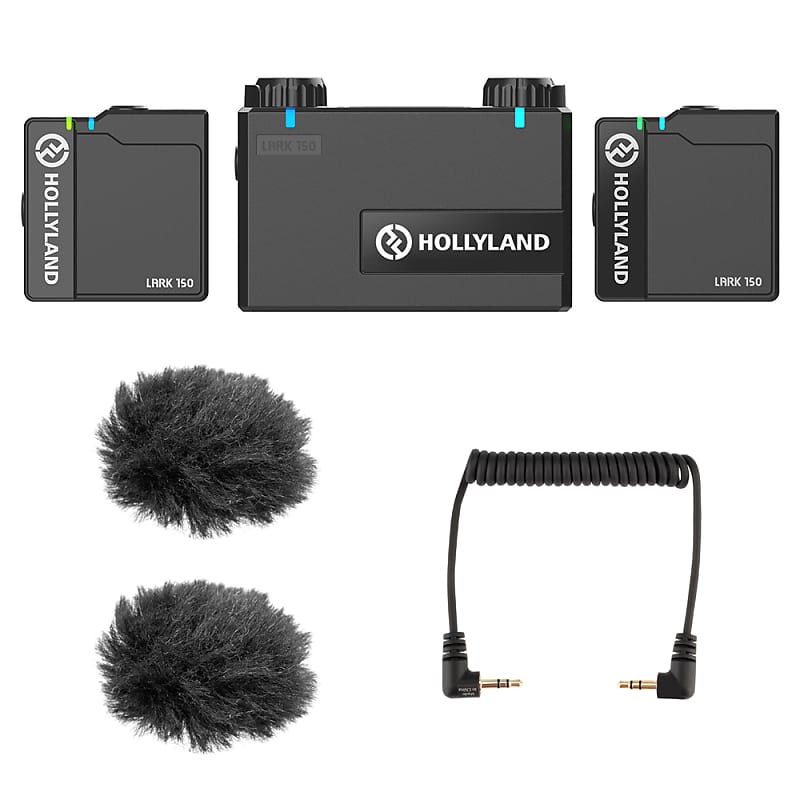 Hollyland LARK 150 Wireless Dual Microphone System Bundle with 2x Fuzzy  Windbuster & Mini to Mini Ca