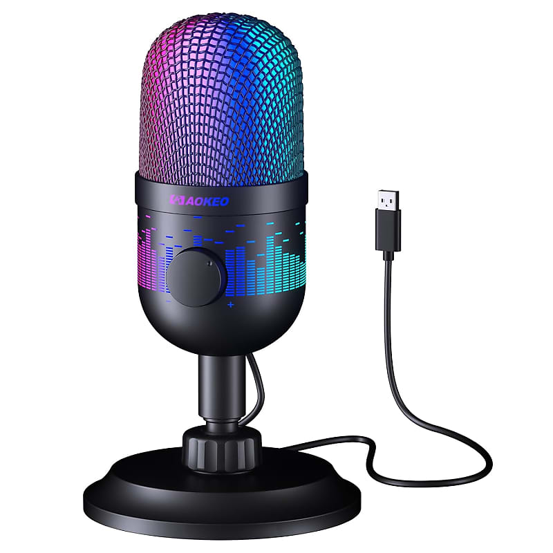 NJSJ USB Microphone for PC, Gaming Mic for PS4/ PS5/ Mac/Phone,Condenser  Microphone with Touch Mute, RGB Lighting,Gain knob & Monitoring Jack for