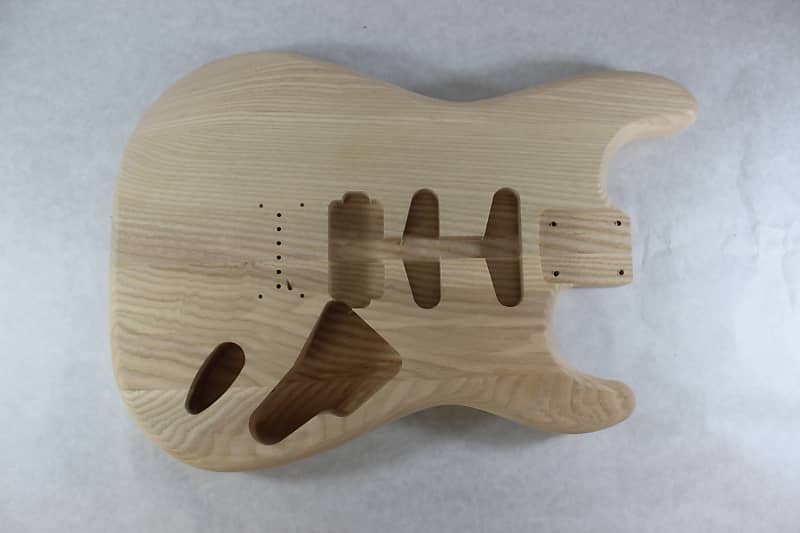 Unfinished Ash HSS Hardtail guitar body - fits Fender Strat