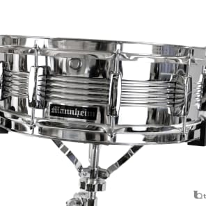 Mannheim (Vintage?) 14" 10-Lug Snare Drum with Mannheim Stand, Practice Pad, and Backpack Case image 2