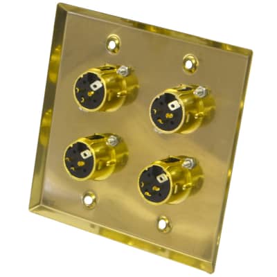Gold Stainless Steel Wall Plate - 2 Gang with 4 XLR Male Connectors image 2