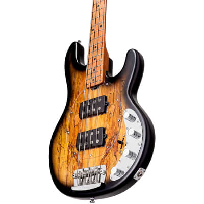 Sterling by Music Man StingRay Ray34HH Spalted Maple Top Maple Fingerboard Electric Bass Guitar Regular Natural Burst Satin image 5