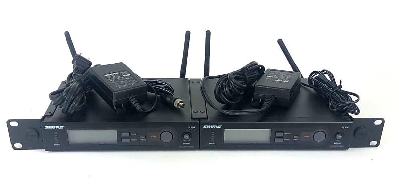 2 x Shure SLX4 G5 494 518 MHz Wireless Microphone Receiver w Rackmount Ears