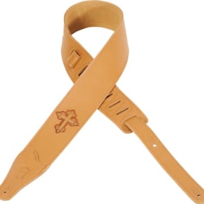 Levy's Guitar Strap MG26EECC-TAN, 2.5' Leather, Embroidered Christian Cross, Tan image 4