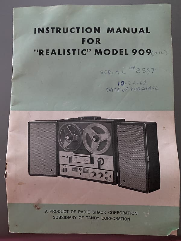 Realistic radio shack model 909 reel to reel manual image 1