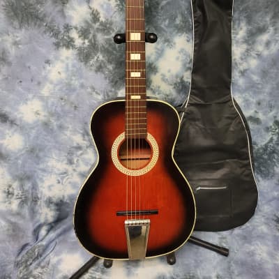 Vintage 1970 Sears and Roebuck by Harmony Atomic Logo Stella 3/4 Student Parlor Guitar New Strings Redburst Original Gigbag image 2