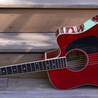 Carlo Robelli CDG-1 SRD Acoustic Guitar ~RED~ Solid Mahogany Top Ebony Fretboard image 5