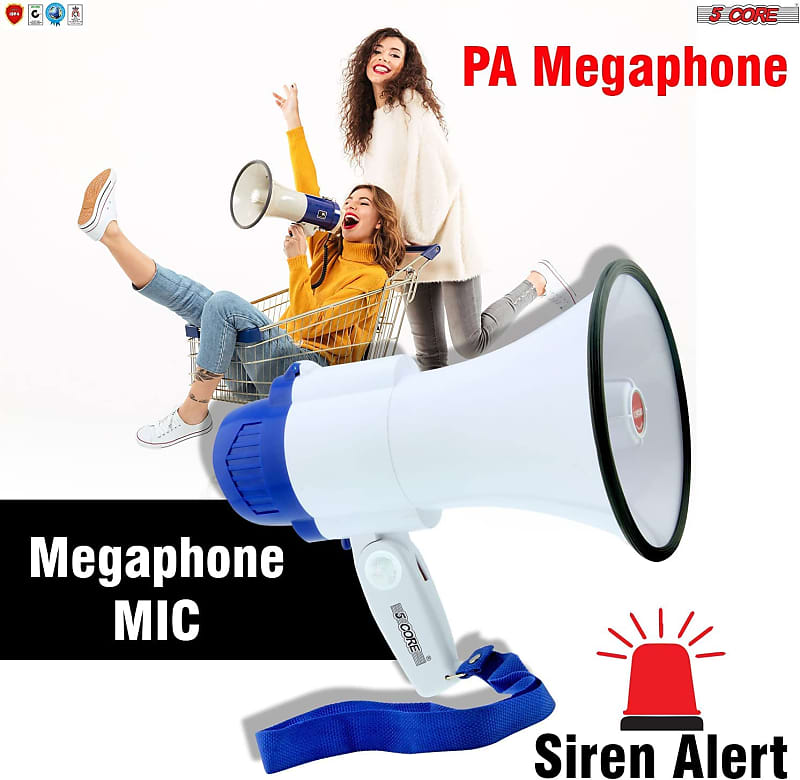 Dropship 5 Core 40W Megaphone Bullhorn Cheer Bull Horn Speaker Rechargeable  1000 Yard Range Siren Recording Bluetooth USB SD Card AUX Detachable  Microphone For Cheerleading, Football, Safety Drills - 20RF BT to