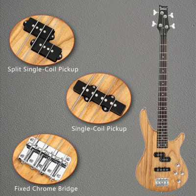 Glarry GIB Bass Guitar Full Size 4 String SS pickups w/ 20W Amplifier Burlywood image 10
