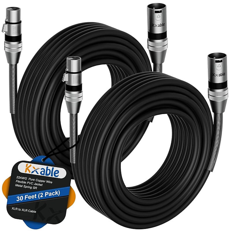 Xlr To Xlr Cable (30 Feet, 2 Pack) Multiple Premium Xlr Microphone Cables,  Heavy Duty 22Awg Ofc Xlr Male To Female Cord, 3-Pin Shielded Mic Speaker