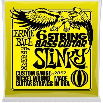 Ernie Ball 6-String Short Scale Bass Slinky Nickel Wound Electric Guitar Strings, 20w-90 Gauge (P02837) image 1