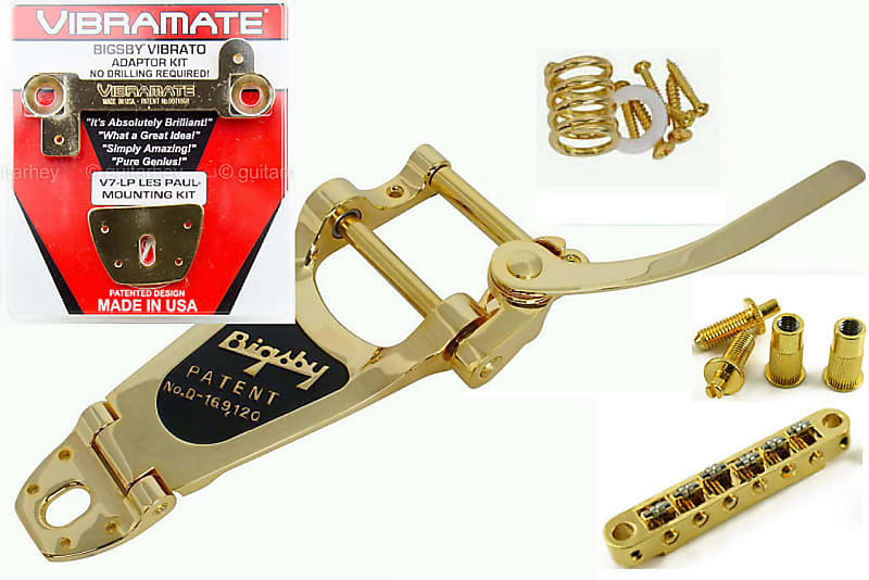 Bigsby GOLD B7G Tremolo & Vib V7 EZ Mount, Allparts roller bridge fits  Gibson/Epiphone Les Paul.