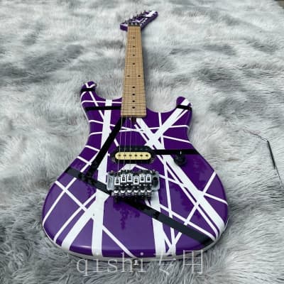 5150 electric guitar eddie van halen Canadian maple fingerboard, signed, classic purple and white stripes image 1